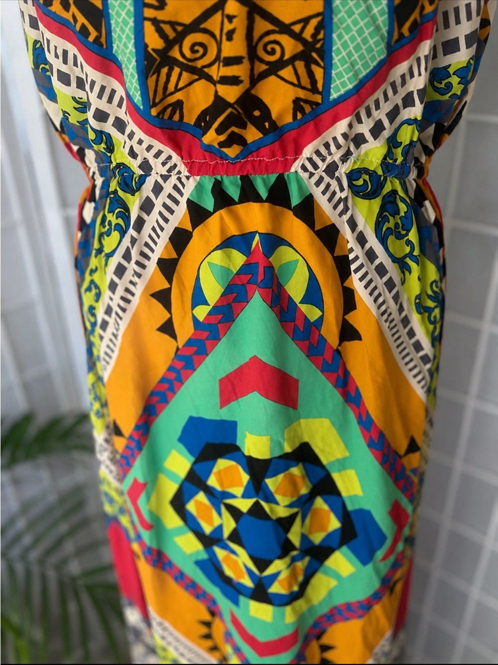 Flying Tomato Colorful Boho Maxi Dress | Size L (Fits M) | Tie Neck - Picture 3 of 4